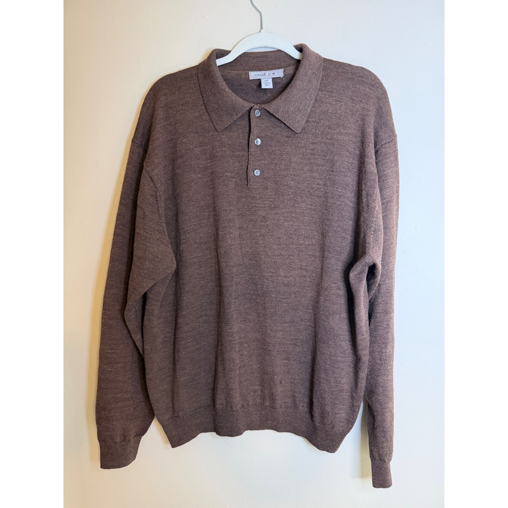 Linea Uomo Mens XXL Brown Merino Wool Sweater Collared Pullover Eclectic Grandpa